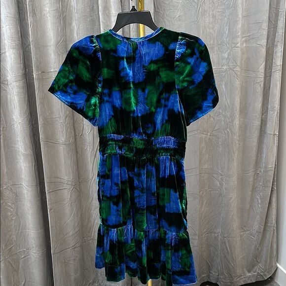 Anthropologie THE SOMERSET MINI DRESS: VELVET EDITION Blue, Green, Blk XS NWT - Picture 5 of 8
